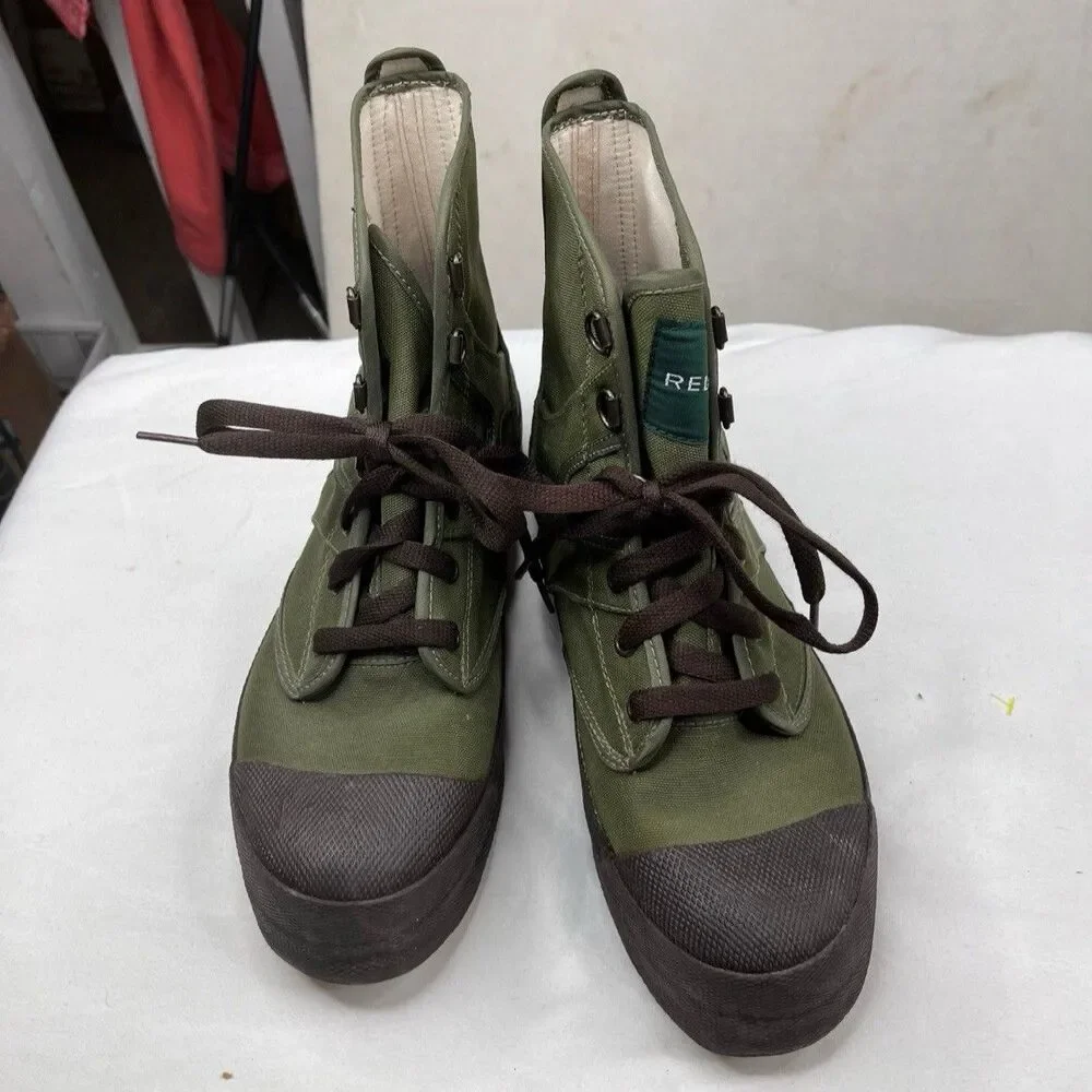 Redington Fly Fishing Wading Boots Sz 8 Olive Green Canvas Felt Sole River Gear